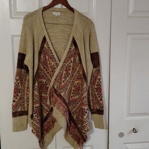 Lucky Brand South West waterfall front festival Cardigan size XL beige